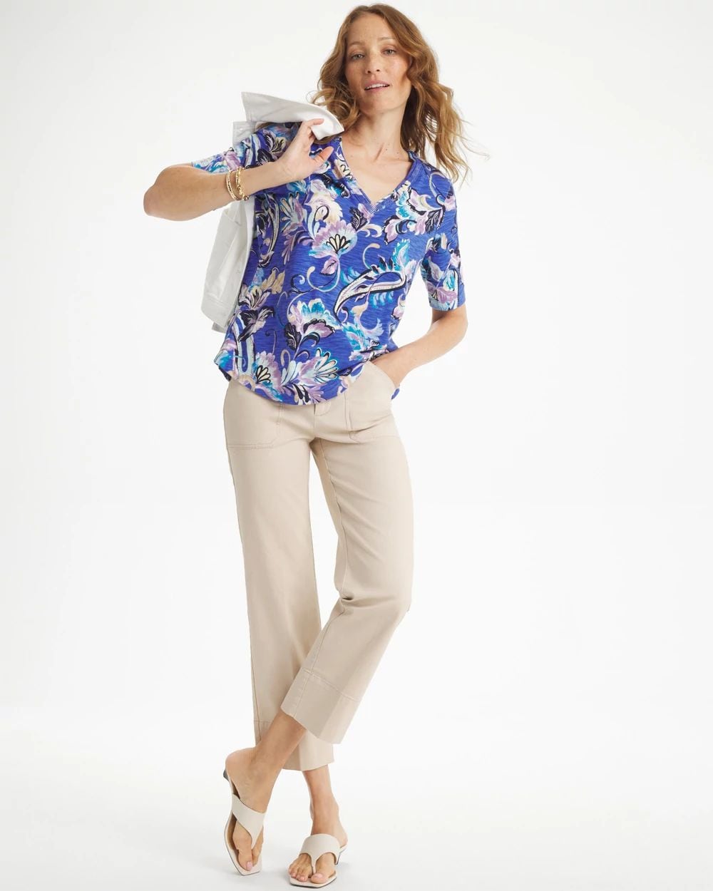 Paisley Cotton Slub V-Neck Tee | Chico's